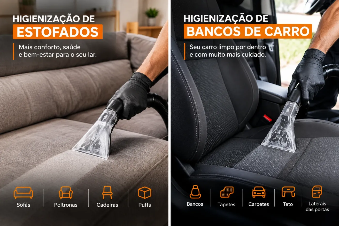Higienização de estofados e bancos de carro